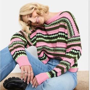 Circus NY By Sam Edelman Striped Pink and Green Women's Sweater NWT. Size L